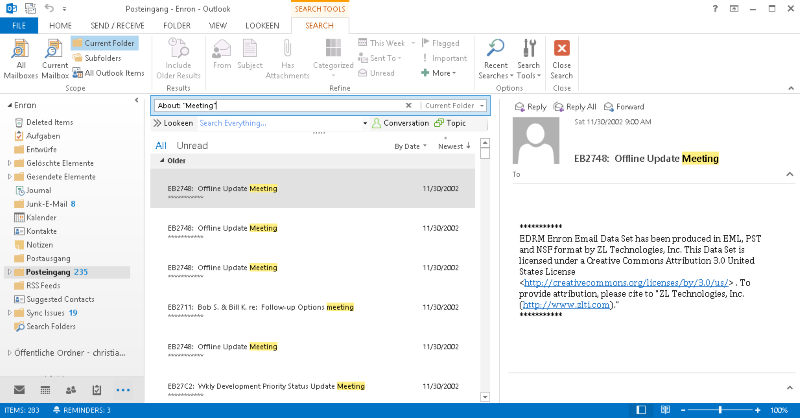 Screenshot of outlook search syntax outlook 2013