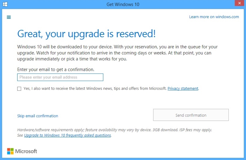 windows upgrade screenshot