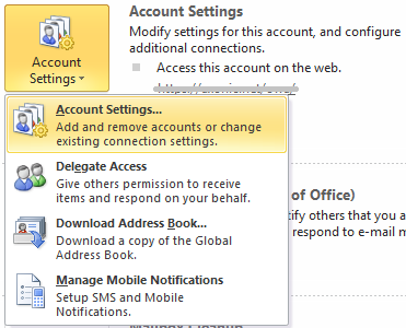Outlook PST Exchange account settings