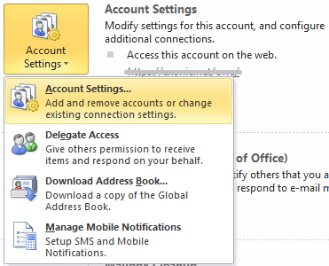 find outlook account settings