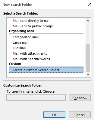 Add a new search folder screenshot