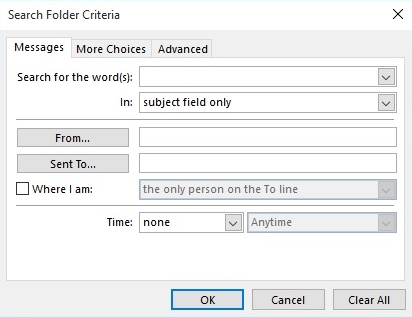 Change search folder criteria screenshot