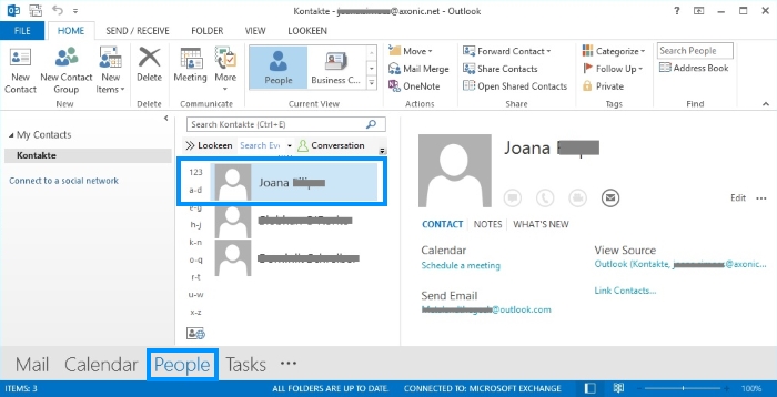 Outlook 2013 contacts screenshot