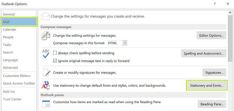 Compose Messages Options Fonts Outlook