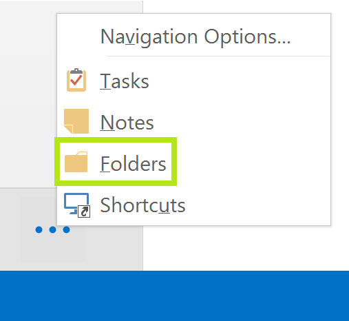 Navigate to folder view Outlook 2013