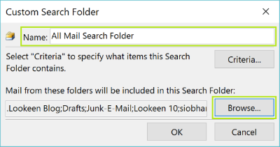 Outlook Search Folder Name