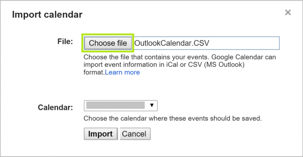 Import calendar google