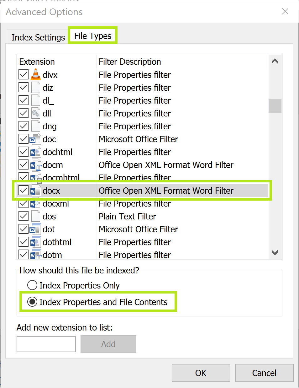 advanced windows index options - file contents screenshot