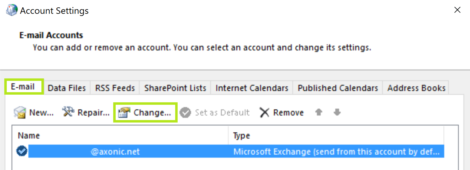 change outlook email account settings office 365