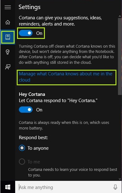 turn off cortana in windows 10