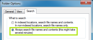 windows 7 search file content index options