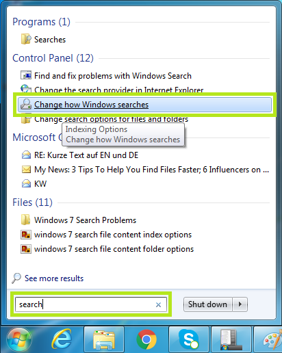 change how windows searches