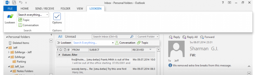 Lookeen Outlook search toolbar