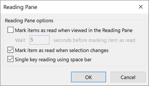 Outlook Reading Pane - turn on single key reading