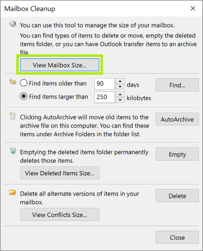 How to Find your Mailbox Size and Exchange Quota