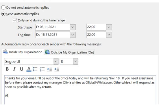 How to set up an out-of-office reply in Outlook - IONOS