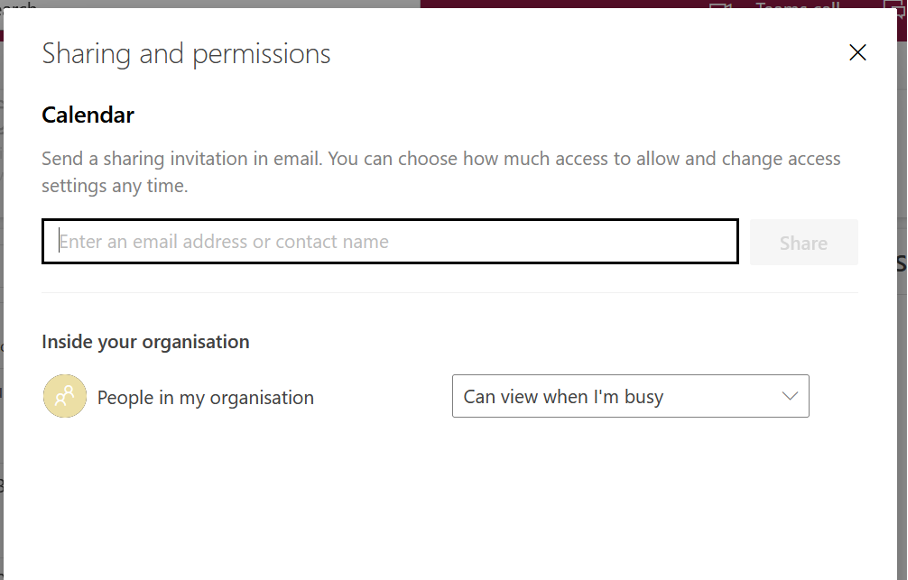 outlook calendar share and permissions