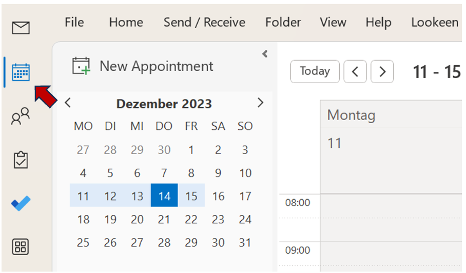 Shows position of Outlook calendar icon