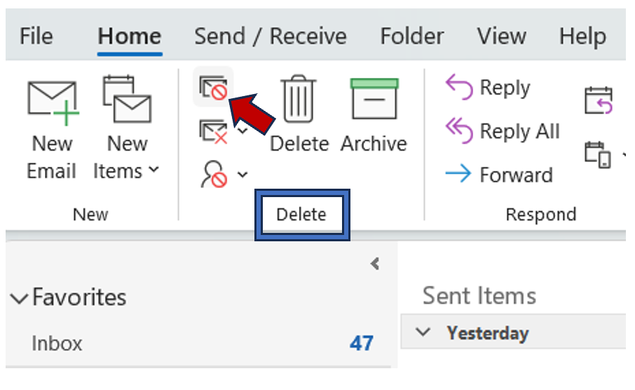 Screenshot shows delete section with arrow pointing to 